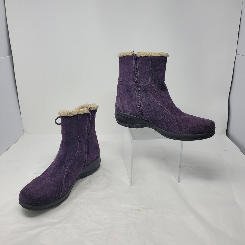 Clarks Gorpcore Whimsigoth Purple Suede Faux Fur‎ Ankle Booties Boots Sz 8 Chic